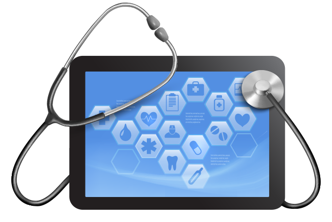 Tablet with stethoscope.